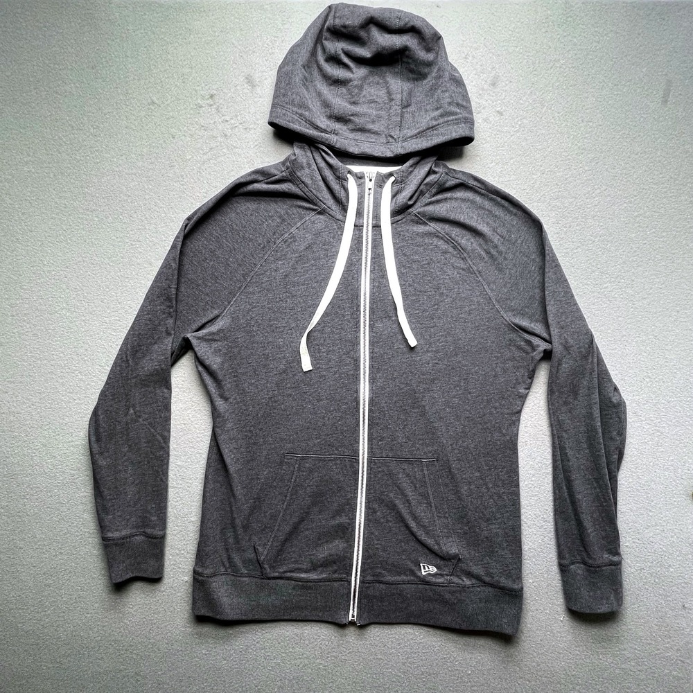New Era Women Zip Hoodie Gray Cotton Blend XL Minimalist Sport Streetwear